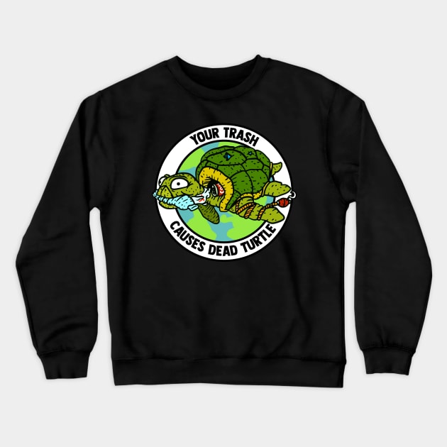 trash turtle, plastic pollution and environmental action icon. Crewneck Sweatshirt by JJadx